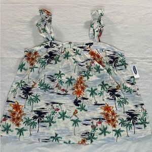 Old Navy White and Blue Ruffled Tank Top